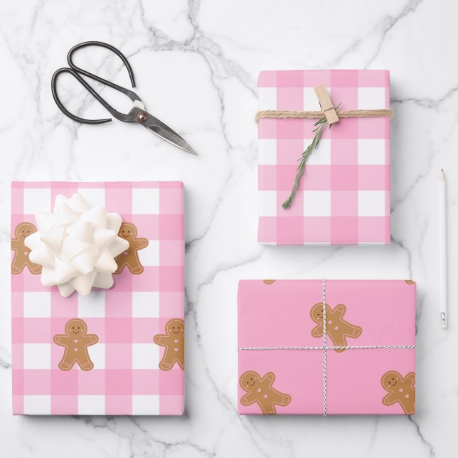 Pink Gingerbread Wrapping Paper Set of 3 (Front)