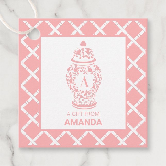Pink GingerJar & Bamboo | Monogram  | Favour Tags (Front)