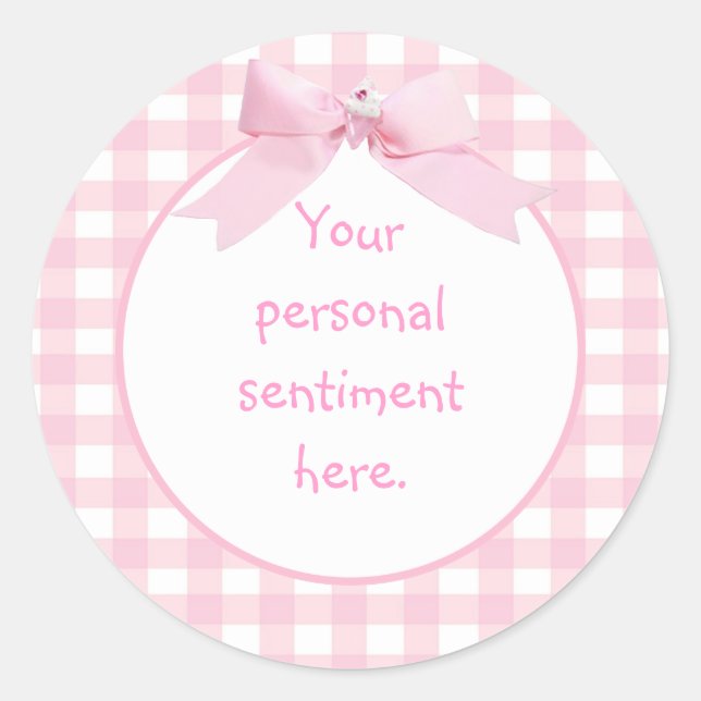 Pink Gingham 2 Classic Round Sticker (Front)