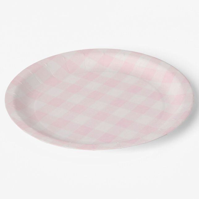 Pink Gingham 2 Paper Plate (Angled)