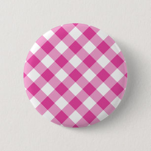 Pink Gingham 6 Cm Round Badge