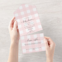 Pink Gingham All In One baby Shower Invitation