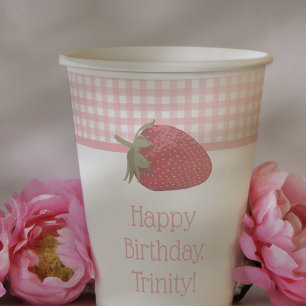 Pink Gingham and Red Strawberries Paper Cups