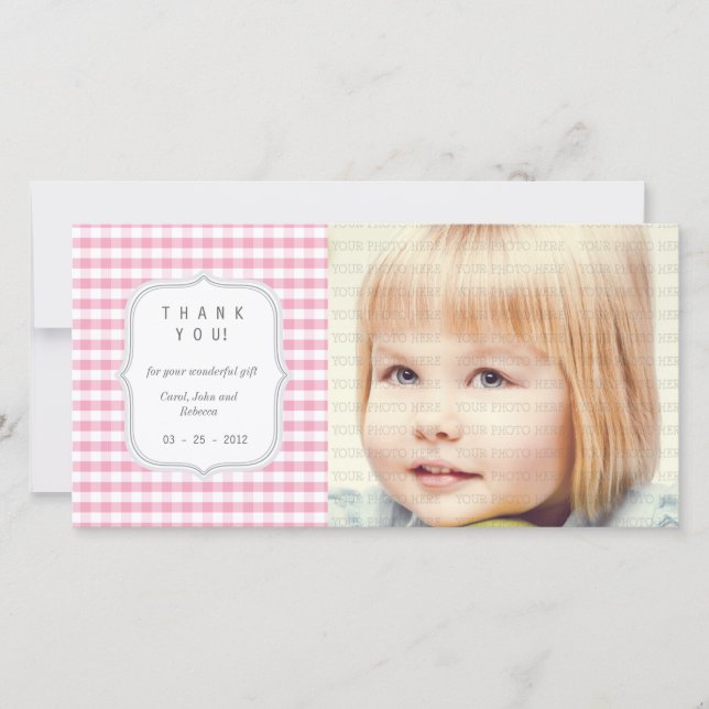 Pink Gingham - Any Occasion Thank you Card (Front)