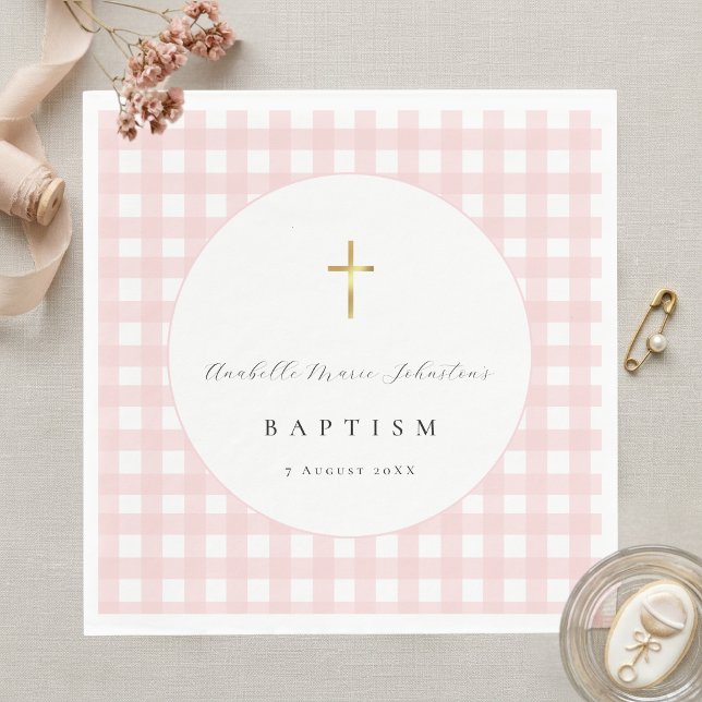 Pink Gingham Baby Baptism Paper  Napkin (Creator Uploaded)