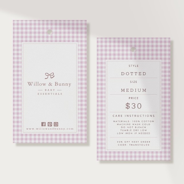 Pink Gingham Baby Clothing Price Tag Hang Tag  (Creator Uploaded)