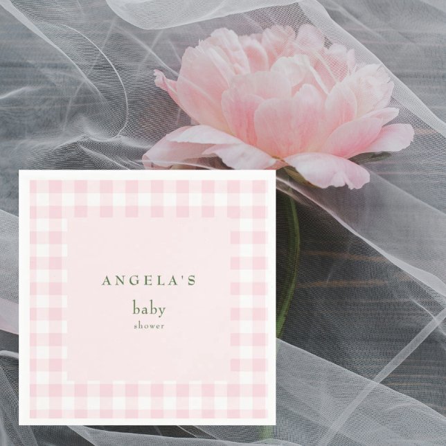 Pink Gingham Baby Girl Shower  Napkin (Creator Uploaded)