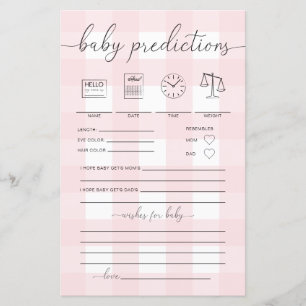 Pink Gingham Baby Predictions Game