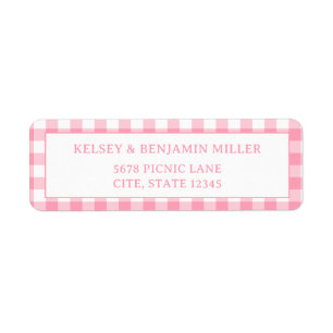 Pink Gingham Baby-Q Barbecue BBQ Baby Shower Return Address Label