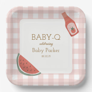 Pink Gingham Baby-Q Square Plate