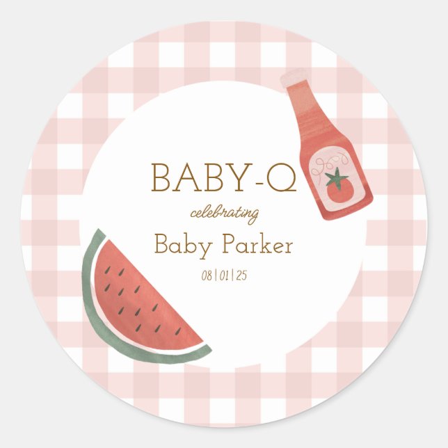 Pink Gingham Baby-Q Sticker (Front)