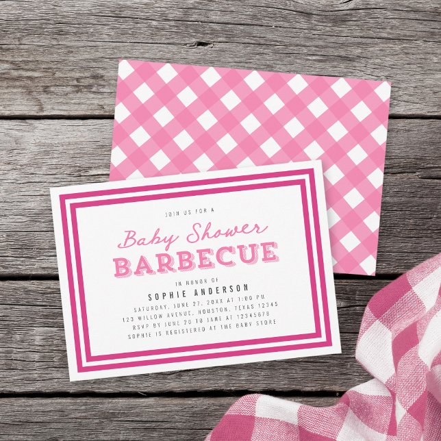 Pink Gingham Baby Shower Barbecue Invitation (Creator Uploaded)