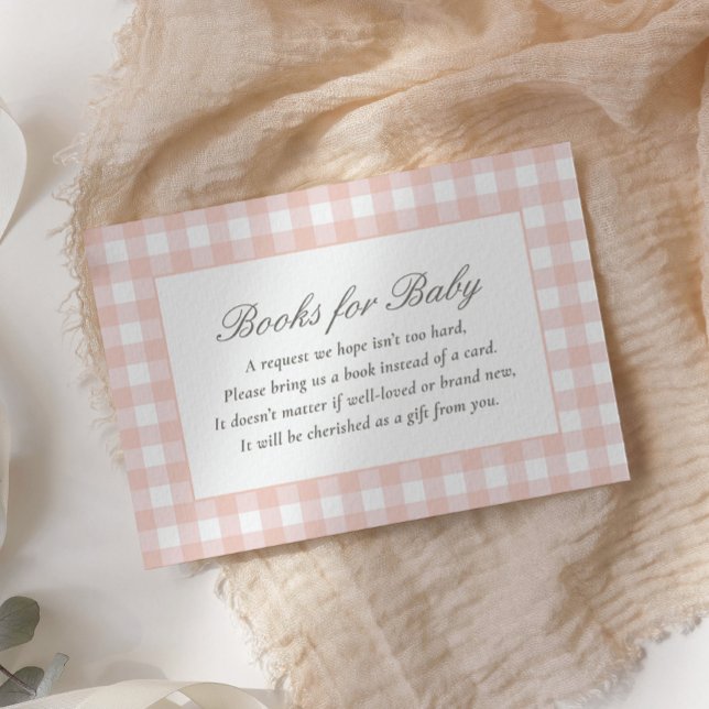 Pink Gingham Baby Shower Books for Baby Enclosure Card (Creator Uploaded)