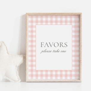 Pink Gingham Baby Shower Favours Sign