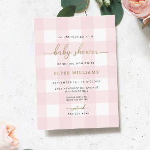 Pink Gingham Baby Shower Foil Invitation
