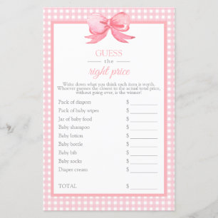 Pink Gingham Baby Shower Guess the price game