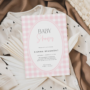 Pink Gingham Baby Shower Invitation