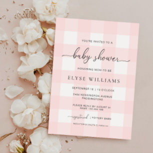 Pink Gingham Baby Shower Invitation
