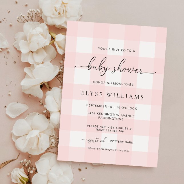 Pink Gingham Baby Shower Invitation (Baby Shower Invitation Pink Gingham )