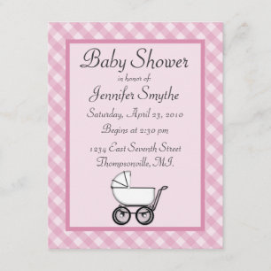 Pink Gingham Baby Shower Invitations