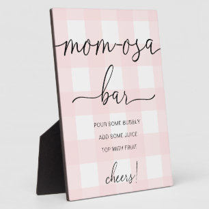 Pink Gingham Baby Shower Mum-osa Bar Sign Plaque