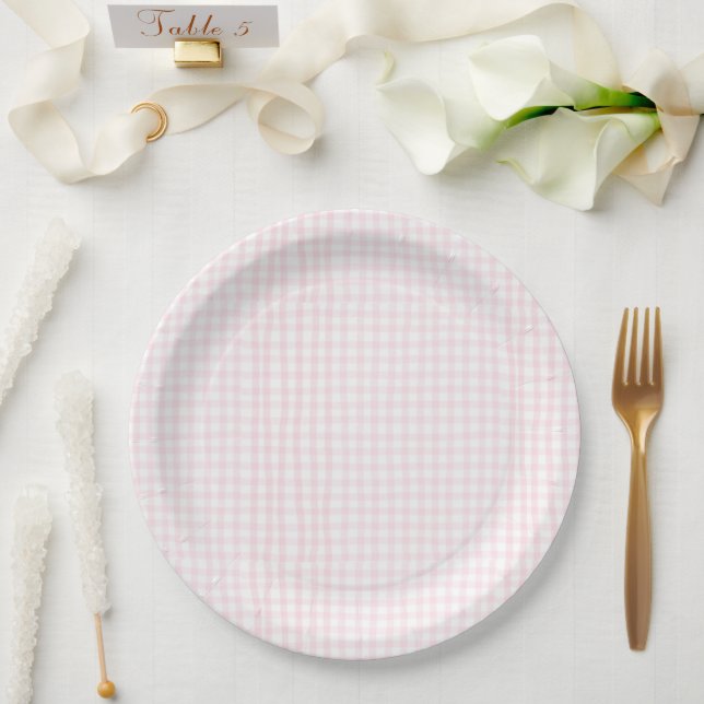 Pink Gingham Baby Shower Paper Plate (Wedding)
