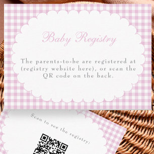 Pink Gingham Baby Shower Registry QR Code Card