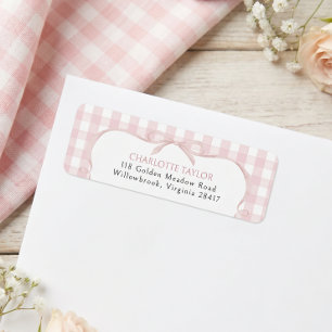 Pink Gingham Baby Shower Return Address Label