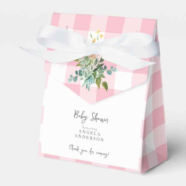 Pink Gingham Baby Shower Thank You Favour Box (Front Side)