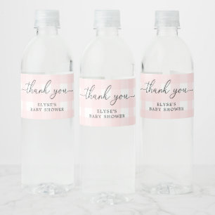 Pink Gingham Baby Shower Thank You Favour Tag Water Bottle Label