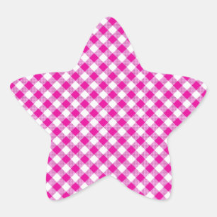 Pink Gingham Background Star Sticker