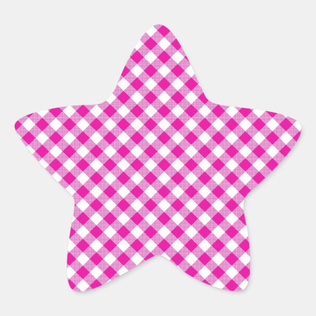 Pink Gingham Background Star Sticker (Front)