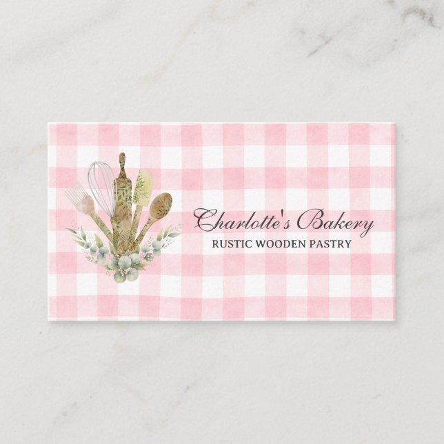 Pink Gingham Bakery Cake Maker Business Card (Front)