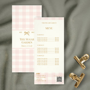 Pink Gingham Bakery Price List QR Code Marketing  Rack Card