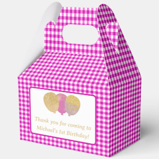 Pink Gingham Balloons Custom Photo Birthday Favour Box