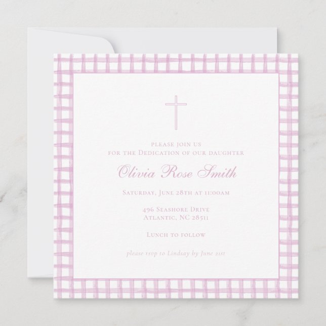 Pink Gingham Baptism/Dedication Invitation (Front)