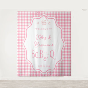 Pink Gingham Barbecue Baby-Q Baby Shower Welcome Tapestry
