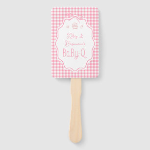 Pink Gingham Barbecue BBQ Baby-Q Baby Shower Hand Fan