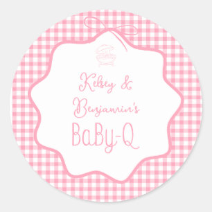 Pink Gingham Barbecue Girl BBQ Baby-Q Baby Shower Classic Round Sticker