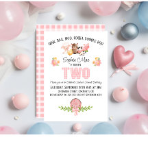 Pink Gingham Barnyard Second Birthday Invitation