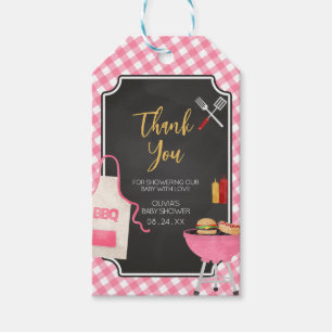 Pink Gingham BBQ Baby Shower Favour Tags