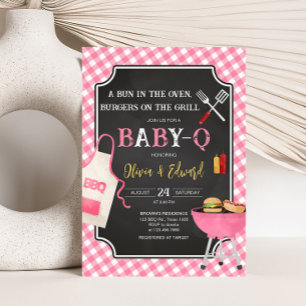 Pink Gingham BBQ Baby Shower  Invitation