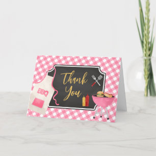 Pink Gingham BBQ Baby Shower  Thank You Card