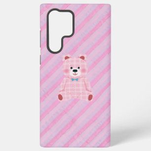 Pink Gingham Bear and Diagonal Stripes Phone Case
