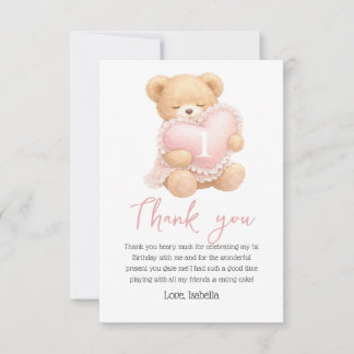 Pink Gingham Bear-y 1st Birthday Girl Card