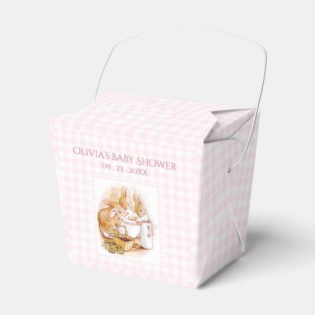 Pink Gingham Beatrix Potter Baby Shower Favour Favour Box (Front Side)