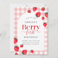 Pink Gingham Berry First Birthday Strawberry Girl