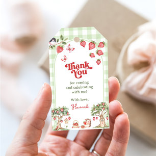 Pink Gingham Berry First Strawberry 1st Birthday Gift Tags