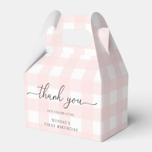 Pink Gingham Birthday Thank You Favor Box