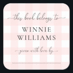 Pink Gingham Bookplate Sticker<br><div class="desc">This Baby Shower bookplate sticker features a classic gingham design and modern fonts. The script heading is an image that cannot be edited. All of the other text is fully editable. For more advanced customisation of this design, simply select the "Customise It" button above. Add the sticker to your invitation...</div>